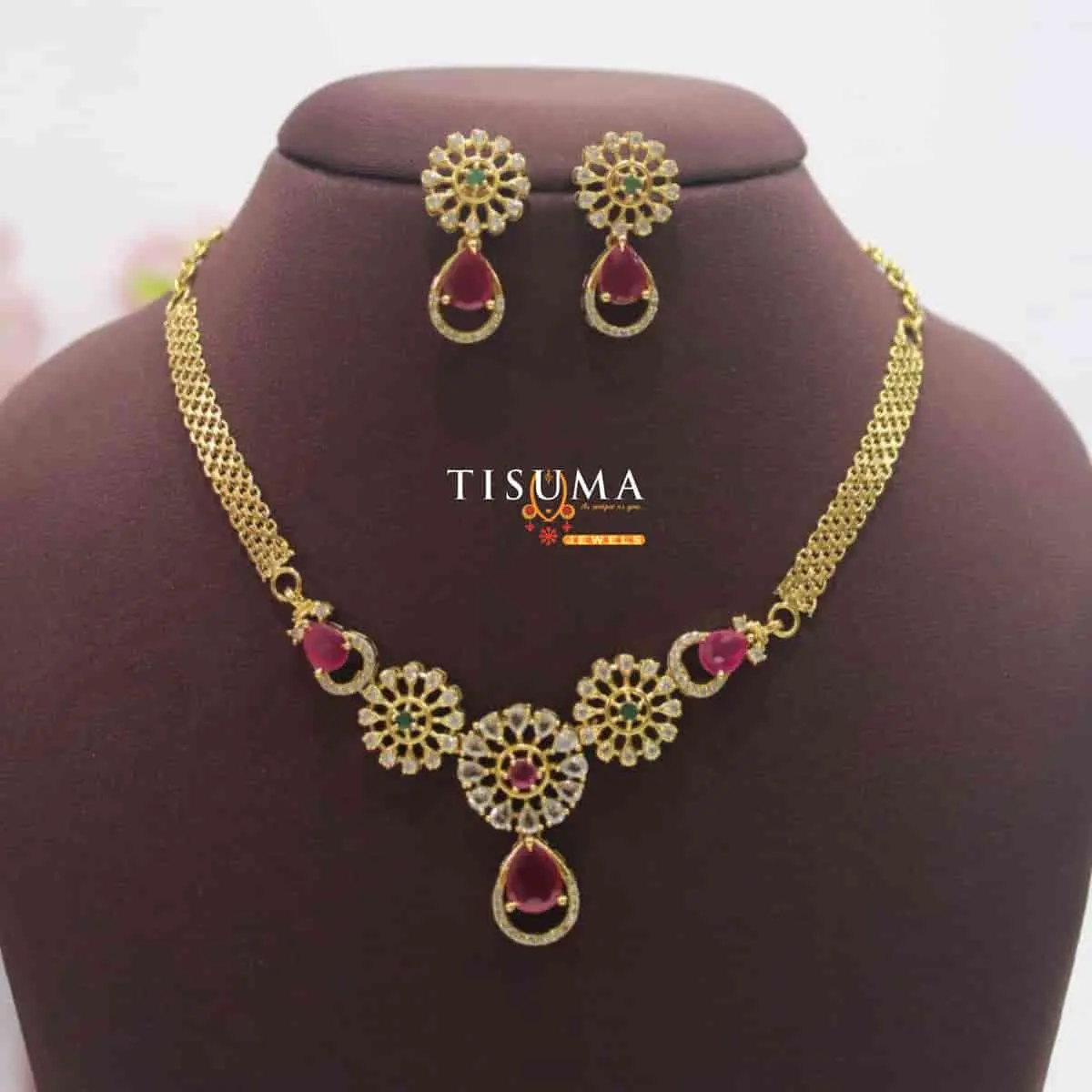 Ruby Halo Mesh Choker Set
